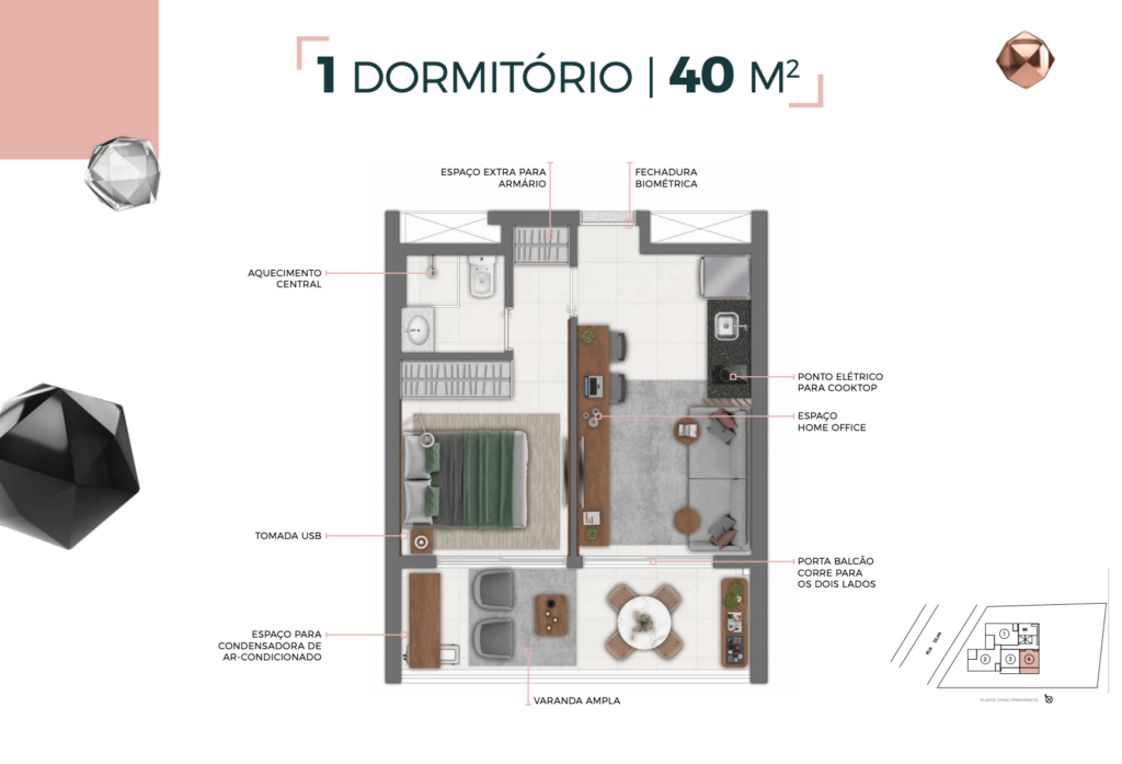 PLANTA 1 DORMITÓRIO 40 M²